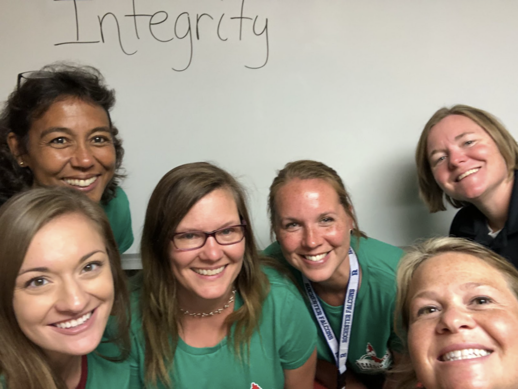 teachers participating in a P2 scavenger hunt